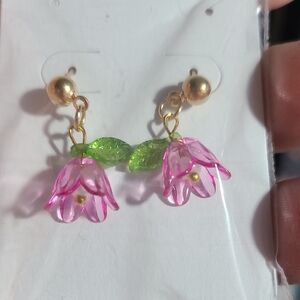 Floral Pink and Green Earrings